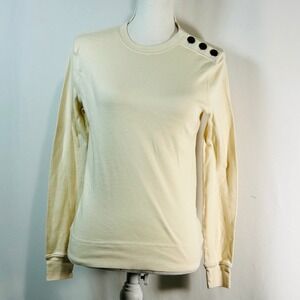 LRL Ralph Lauren Jeans Co Cream Long Sleeve Crewneck Button‎ Shoulder  Size S